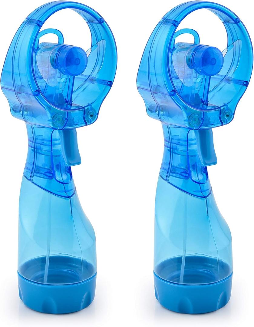 O2COOL Deluxe Handheld Battery Powered Water Misting Fan (Light Blue), 2PC