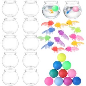 12 Set 30 oz Table Tennis Fish Bowl Carnival Game Favors, Plastic Ivy Bowls Goldfish Multicolor Balls for Table Tennis Carnival Game Party Activity