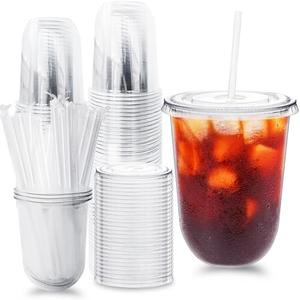 Alaeseje 50 Pack Clear Plastic Cups with Lids and Straws,16 oz Disposable Iced Coffee Cups,PET Crystal Cups,Round Bottom To Go Cup for Iced Coffee Juice Smoothie Cold Beverage