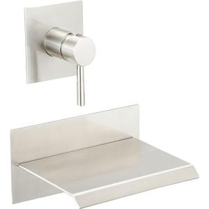 BWE Bathtub Faucet Brushed Nickel Waterfall Bathtub Faucet Wall Mounted Tub Spout Bathroom Tub Filler One Handle Shower Kit Rough-in Valve
