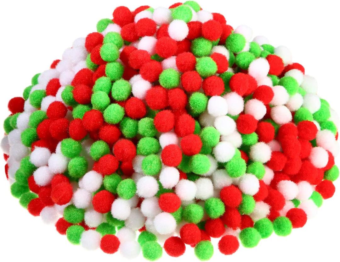 Shappy 500 Pieces 1 Inch Pom Pom Crafts Balls for Big DIY Creative Pompoms Decorations Project Hobby Supplies Party Decorations(White, Fruit Green, Red)