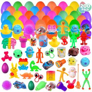 200 Pack Prefilled Easter Eggs with Mini Novelty Squishy Fidget Toys Inside Assorted Toys Great for Kids Girls Boys Easter Party Favors Basket Stuffers Eggs Fillers