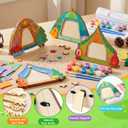 DoubleFill 12 Pcs Camping Crafts Paint Camp Wood Picture Frame Crafts with Acrylic Paint Kits for DIY Picture Frame Gifts Bulk Summer Camp Party Favor for Home Vbs Sunday