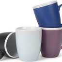 Elanze Designs Solid Color Cool Green Blue Purple 16 ounce Matte Ceramic Mugs Assorted Set of 4
