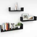 Crafts Hanging Floating Wall Mount Display U Shape Wall Shelf, Engineered Wood Wall Rack Shelf for Living Room Decoration, Showcase and for Storage (Matte Finish, Black) Set of 3