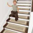 COSY HOMEER Soft Stair Treads 15pcs Non-Slip Carpet Mat 28inX9in Indoor Stair Runners for Wooden Steps,Stair Rugs for Kids and Dogs, 100% Polyester TPE Backing Beige