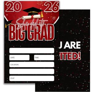 Simple Black and Red Graduation Invitations, Graduation Invitations for Teens Boys Girls, Class of 2026 Graduation Party Invitations, Big Grad Celebration Invite