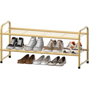 SUFAUY 2-Tier 33" Wide Shoe Rack, Closet Metal Wire, Stackable, Gold