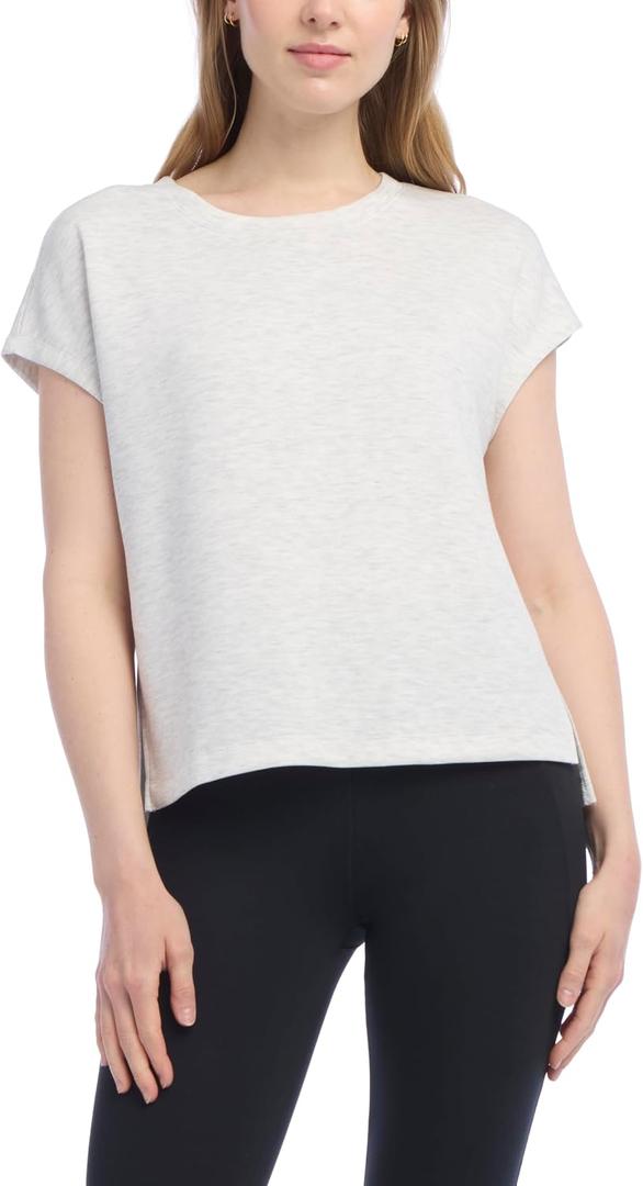 Danskin Women's Crew Neck Cap Sleeve Cloud T-Shirt (Gray, L)