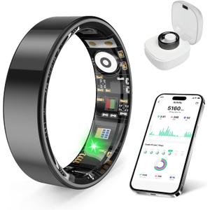 Smart Health Ring, Featuring Stress and Sleep Monitoring Functions, Compatible with iOS and Android,Waterproof Fitness Tracker for Women & Men, No Subscription Fee. (Black, 10)