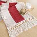 FEXIA Christmas Table Runner for Home Decor with Tassels 72 Inches Long Farmhouse Red Rustic Boho Table Runner Macrame Burlap Table Decoration for Living Room Bridal Shower(12x72 Inches)