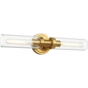 Brushed Gold Bathroom Vanity Light Fixture, 2-Light Modern Wall Sconce Lighting W/Clear Glass, Brass Wall Mount Lamp for Mirror Hallway Kitchen Living Room, E26 T10 Bulbs(Excluded)