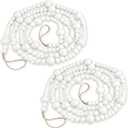 2PCS Christmas Wood Beads Garland 14.4 Feet Wooden Bead Garland Boho Ornaments for Christmas Tree, Xmas Vintage Rustic Farmhouse Round Craft Bead Hanging Holiday Decorations(White) (2pcs 7.2Ft)
