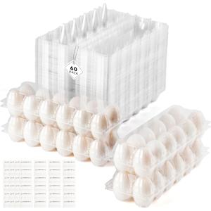 60 Pack Duck Egg Cartons Jumbo Egg Cartons Cheap Bulk with Sticker Labels Clear Empty Plastic Egg Containers Extra Large for Home Ranch Farm Commercial Market Display, 26 Grids