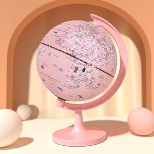 Pink Globe for Kids Learning Illuminated Globes of the World with Stand & Animals Illustrations Earth World Globe Night Light for Girls Room Decor Classroom Educational Tool Birthday Gift (8 inch PINK globe)