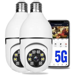 2PCS 360 Degree Security Cameras Wireless Outdoor, 2.4GHz & 5GHz WiFi Light Bulb Camera, 1080p Indoor for Home Camera System, Motion Detection, Two-Way Audio (2PCS)