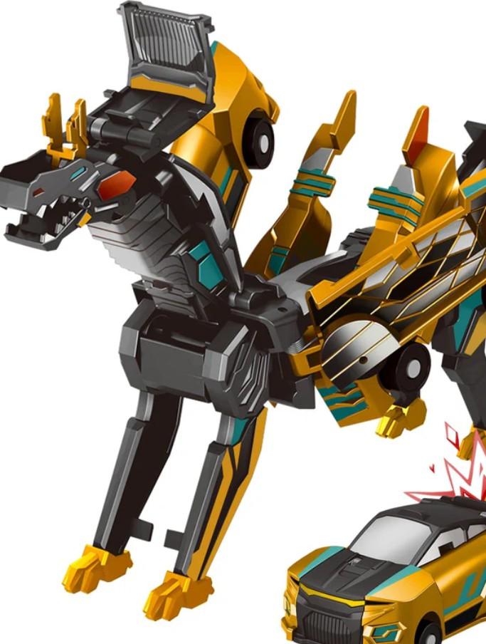 Intoypad Collision Transforming Dinosaur Car Toy, 2 Magnetic Cars Transform into Dinosaur Toys for Kids Toddler Fun Deformation Robot Dino Car Christmas Birthday Gift Toys for Boys Girl(Golden Dragon)