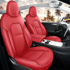 for Tesla Model Y Seat Covers 2020-2024 12pcs Waterproof Nappa Leather Seat Cover Fully Wrapped Customized for Tesla Model Y (TY-Red)