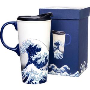 Topadorn 17 Oz Ceramic Coffee Travel Mug with Spill Proof Lid & Handle, Microwave Dishwasher Safe Coffee Cup, Tea Cup with Gift Box for Men and Women
