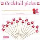 Tioncy 100 Pcs Cherry Bow Cocktail Picks Swizzle Stick Toothpicks 4.72 Inch Long Bamboo Fancy Toothpicks for Appetizers Drinks Birthday Bridal Wedding Baby Shower Party Decoration