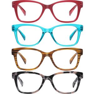 2 x Reading Glasses Blue Light Blocking for Women,Anti UV Ray/Glare Readers,Lightweight Spring Hinge Eyeglasses (4-pack Mix)
