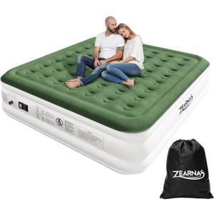 King Size Air Mattress with Built in Pump, 18" Raised Comfort Air Bed, Upgraded Flocked Top Blow up Mattress with Carrying Bag, Inflatable Mattress for Guests & Home, AirBed, 750 lbs Max (Green)