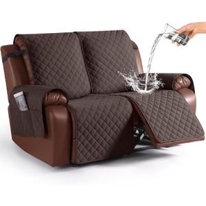 KinCam Waterproof Oversized Loveseat Recliner Cover, Non-Slip Reclining Couch Covers for 2 Seat, Recliner Sofa Cover Furniture Protector with Elastic Straps for Kids, Pets, Chocolate