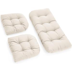 All Weather Outdoor Wicker Chair Cushions of 3 Pieces, Waterproof Outdoor Wicker Chair Cushion for Patio Furniture Loveseat Settee Bench, 1 Loveseat and 2 U-Shaped Thickened Cushions, Cream