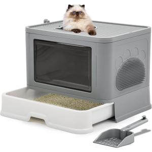 YITAHOME Large Enclosed Cat Litter Box with Lid Cover, Hooded Odorless Cat Toilet with Litter Scoop Cat Self Groomer Deodorizer Filter Front Entry Top Exit Door, Easy to Install and Clean 