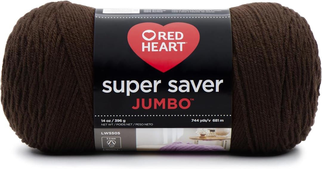 RED HEART Super Saver Jumbo Yarn, Coffee (2 Pack)