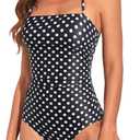Holipick Women Tummy Control One Piece Swimsuits Strapless Bandeau Bathing Suits Slimming Halter Swimwear (L)