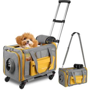 Pawinner Pet Carrier with Wheels, 17.7" x 13" x 13" Airline Approved Cat Carrier for Pets up to 20lbs, Newly Designed Rolling Travel Bag with Telescopic Handle, for Small Dogs and All-Breed Cats