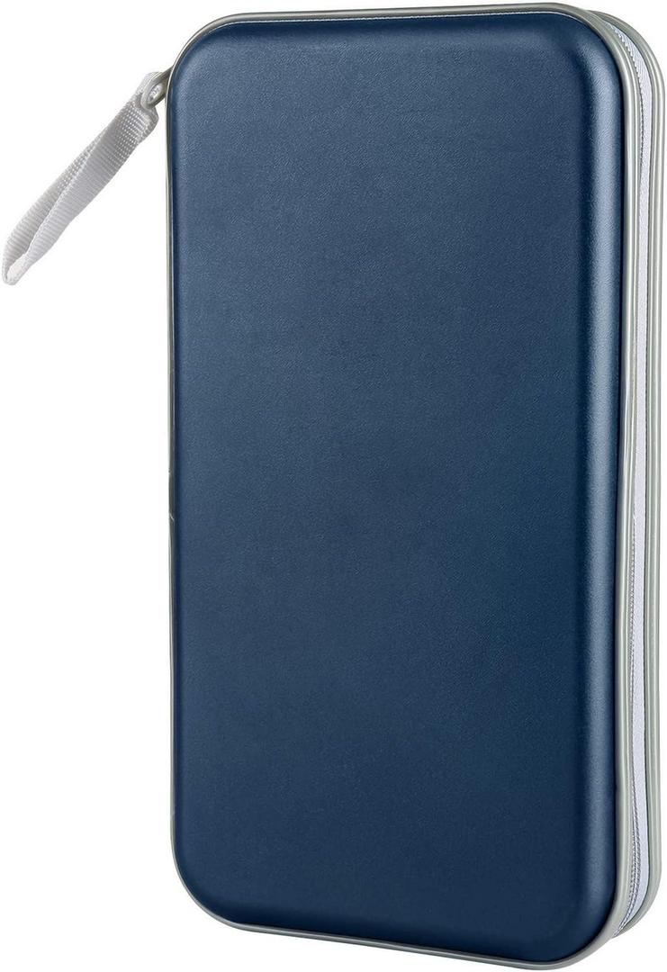 CD Case, DVD Case Holder 96 Capacity Hard Plastic CD DVD Disc Cases Storage Binder Wallet for Car Home Office Travel (Dark Blue)