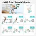 JMMD Baby Tricycle, 7-in-1 Multifunctional Kids Trike with Adjustable Parent Handle, Safety Harness & Wheel Brakes, Removable Canopy, Stroll Trike for Boys & Girls Ages 18 Months-5 Years, Mint