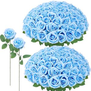 72 Pcs Artificial Roses Aqua Blue Fake Silk Roses Realistic Roses Faux Flower Indoor Wedding Home Decor, Birthday Decorations