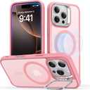 ESR for iPhone 16 Pro Case, Compatible with MagSafe, Military-Grade Protective Case, Built-in Stash Stand Phone Case, Scratch-Resistant Back Cover, Classic Series, Frosted Pink