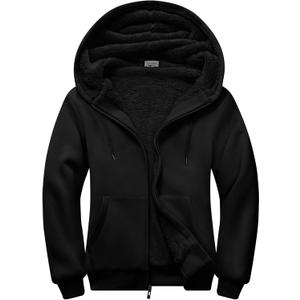 SWISSWELL Men Zip Up Hoodies Sherpa Lined Jacket Heavyweight Fleece Sweatshirt Winter Warm Hooded Coat (Medium, Black)