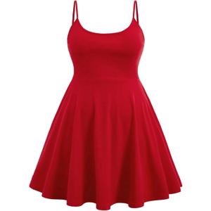 WDIRARA Women's Plus Size Spaghetti Strap Sleeveless Flared Hem A Line Cami Dress Red, 4X-Large Plus