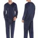 Ekouaer Couples Matching Pajamas Sets Velvet PJs Set for Men and Women Velour Long Sleeve Sleepwear S-XXL (Blue)
