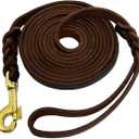LWBMG Long Leather Dog Leash 15ft, Heavy Duty Dog Leash, Strong Sturdy Genuine Leather Braided Dog Leash, Soft and Comfortable Leather Leash for Medium and Small Dogs Training (Brown)