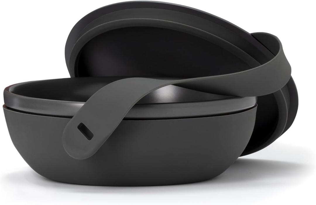 W&P Porter Ceramic Bowl Lunch Container w/ Protective Non-slip Exterior, Charcoal 1 Liter | Lid & Snap-tight Silicone Strap | Food Storage, Bento Box, Meal Prep | BPA-Free Ceramic