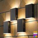 Solar Wall Light Outdoor,3000/4500/6000K/RGB 13 Modes Dusk to Dawn Wall Lighting Solar Sconce Lights IP67 Waterproof Up and Down Solar Lights Outdoor for House, Yard ,Garage, Porch,Fence,Patio(4PCS)