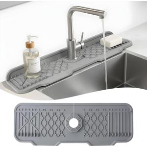 Extra Thick Silicone Faucet Mat for Kitchen & Bathroom Sink 17" x 6" Sink Splash Guard & Drip Catcher, Fast Drain Slope Design, Non-Slip, Flexible Silicone, Universal Fit