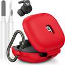 Compatible with Beats Powerbeats Fit Case Cover, Soft Silicone Shockproof Protective Skin Case for Powerbeats Fit Earbuds 2025 with Cleaner Kit & Carabiner, Top Logo Visible (Red)