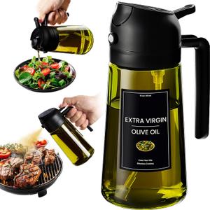 CXINYI - 16oz/470ml Olive Oil Dispenser for Kitchen with Stickers - 2 in 1 Olive Oil Sprayer for Cooking, Air Fryer, and Salad, Black (Light-Proof Kitchen Gadget)