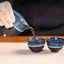 Chinese Ceramic Kung Fu Tea Set of 6, Japanese Tea Cup, Sake Cup, Ceramic Tea Set (Blue)