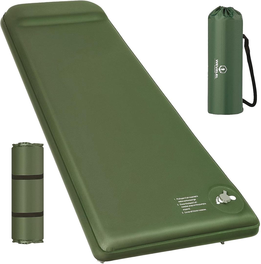 Wevelel Memory Sleeping Pad, 3.1" Ultra-Thick Foam Sleeping Mats for Camping, Easy Inflate&Deflate,9.5 R-Value Insulated Camping Mattress Pad with Pillow, for Car Travel Tent, Full
