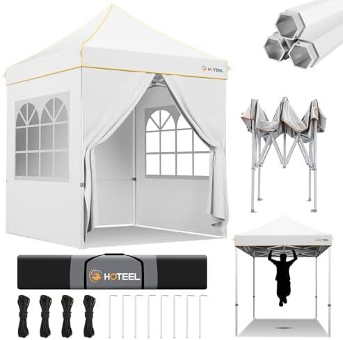Hoteel 6.6x6.6 Pop Up Canopy Tent Heavy Duty with 4 Sidewalls, Waterproof Party Tent, Easy Set-up Commercial Instant Tents with Hand Bag, Rope & Nail, Hexagonal Leg 
