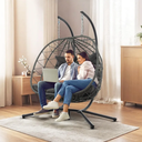Double Egg Swing Chair with Stand, 2 Person Outdoor Indoor Hammock Hanging Chair with Cushion,Patio Wicker Hanging Egg Chair w/Cushion 700LBS Capacity for Bedroom, Balcony, Garden