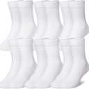 Eocom Girls Socks Little Kids Crew Socks Cotton Cute Youth Dress Socks 6 Pairs, White 3-5T